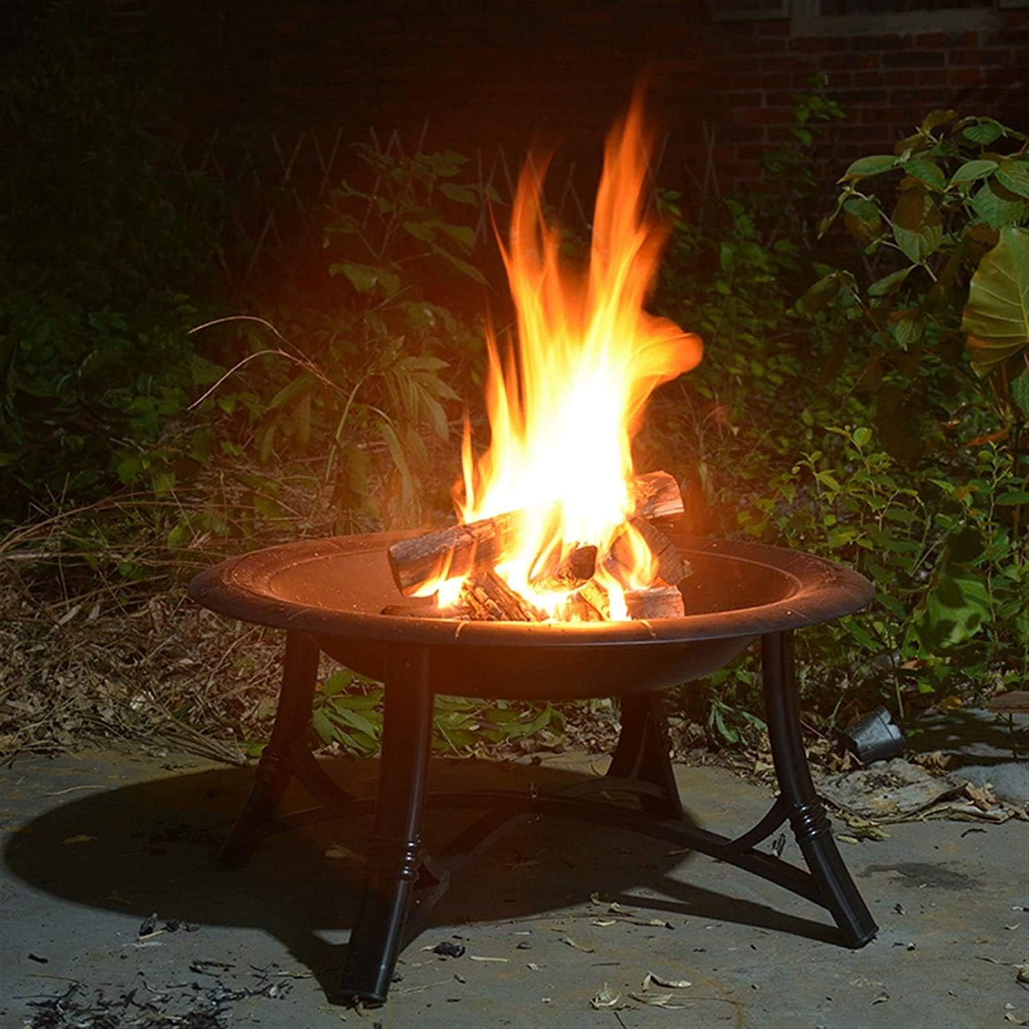 Fire Pit Fire Pits Outdoor Wood Burning Outdoor Fire Pits Cast Iron Round Fire Bowl BBQ Grill Firepit Brazier Garden Log Burner Heater Camping Picnic with Mesh Cover with Cover BBQ Cooking F