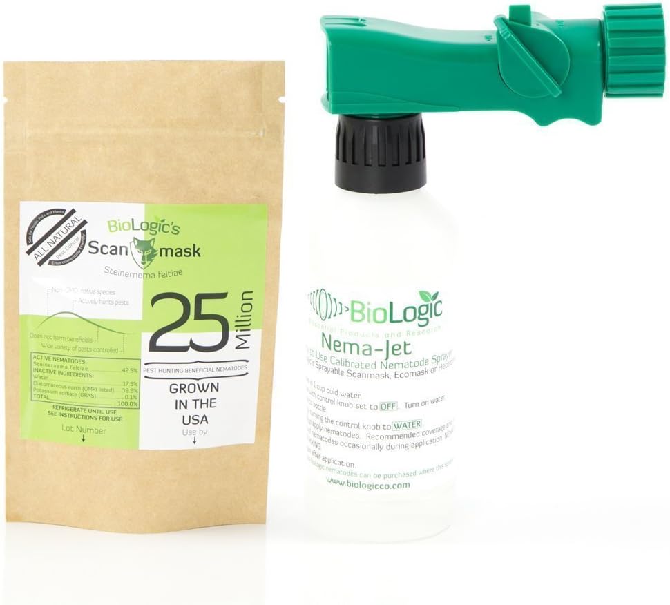 BioLogic Scanmask Beneficial Nematodes, Steinernema feltiae Sf Nematodes for Natural Insect Pest Control (25 Million with Applicator)