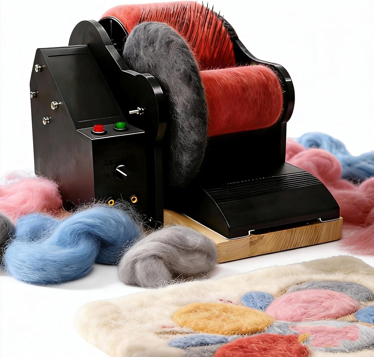 Electric Wool Combing Machine, Wool Fiber Drum Carding Machine with Foot Pedal, Adjustable Forward and Reverse Speed, Fast Color Mixing Wool Blending Wheel, for DIY Wool Felt, Handicrafts