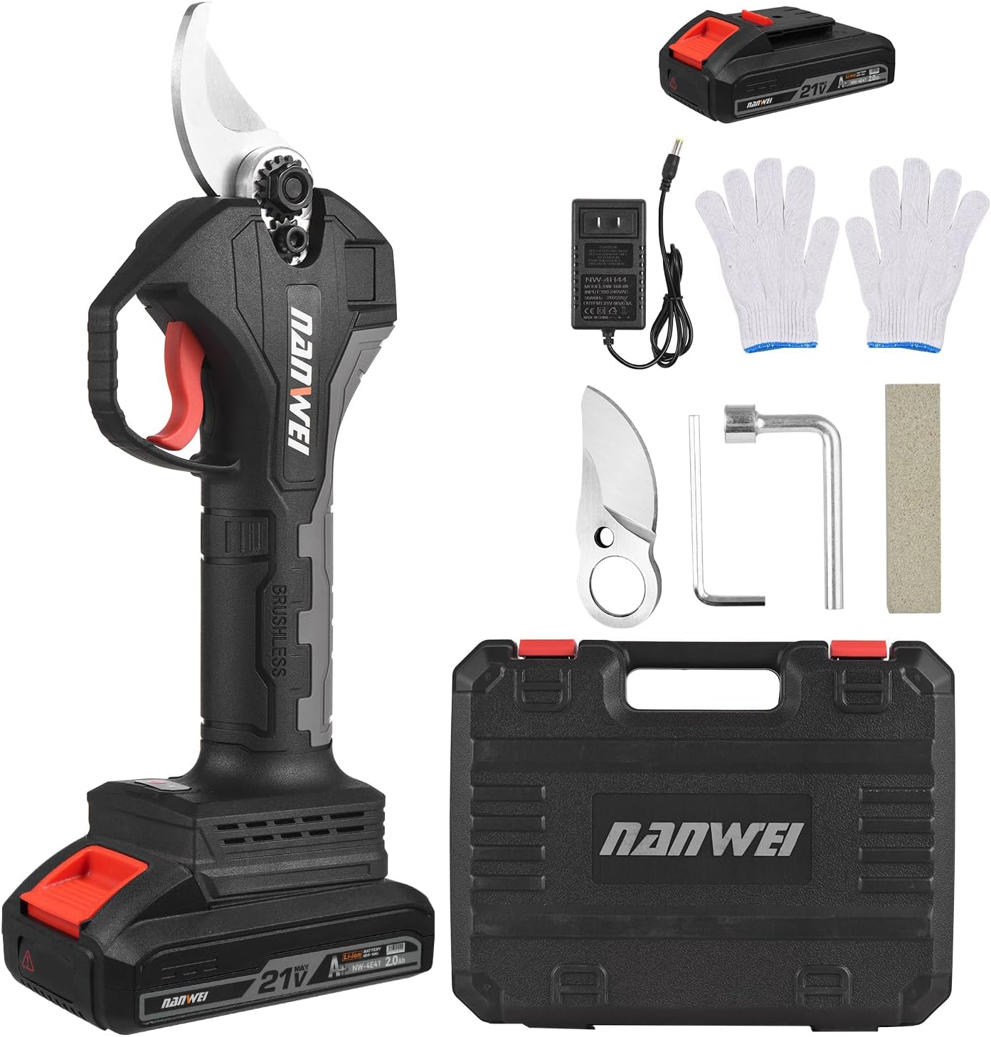 21V Brushless Cordless Electric Pruning Shears Reable 10Ah Lithium Battery Powered Tree Branch Pruner Garden Clippers 30mm Cutting Diameter with Replaent Blade 2000mAh