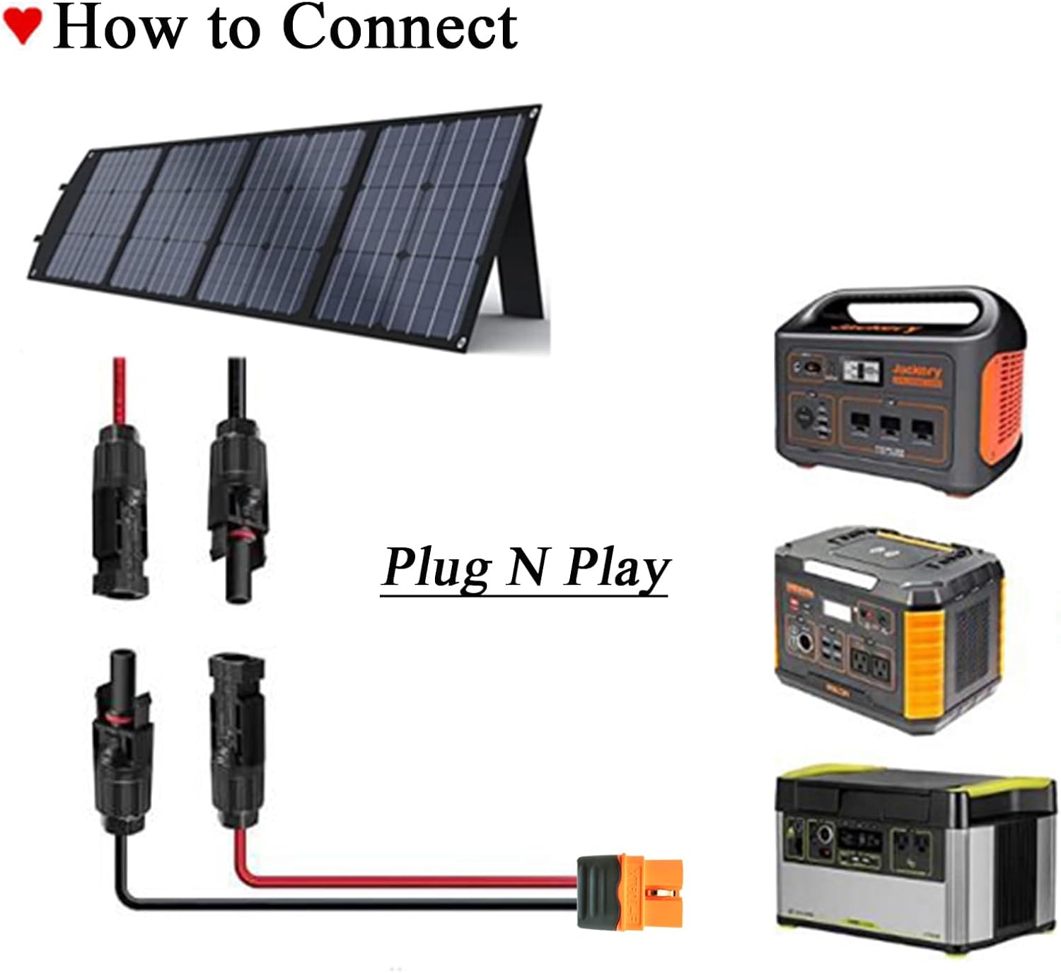 Solar Panel Kits Charge Cable with XT60i Connectors,Solar Connectors to XT60i Adapter for Portable Power Stations & Solar Generators (12AWG 50FT)