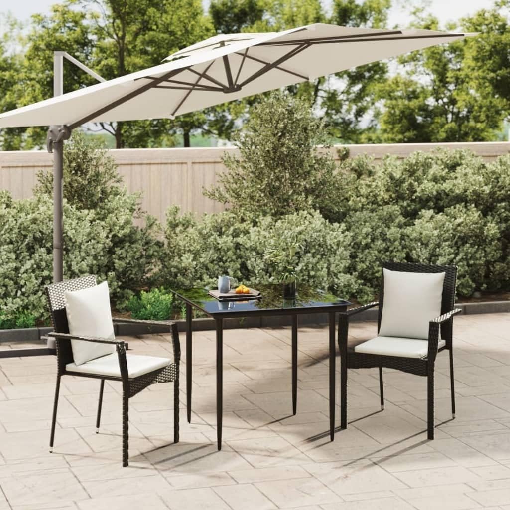 3 Piece Patio Dining Set with Cushions Black Poly Rattan,Elegant and Modern Patio Dining Set: Comfortable and Durable Furniture Sets for Patio, Lawn & Garden