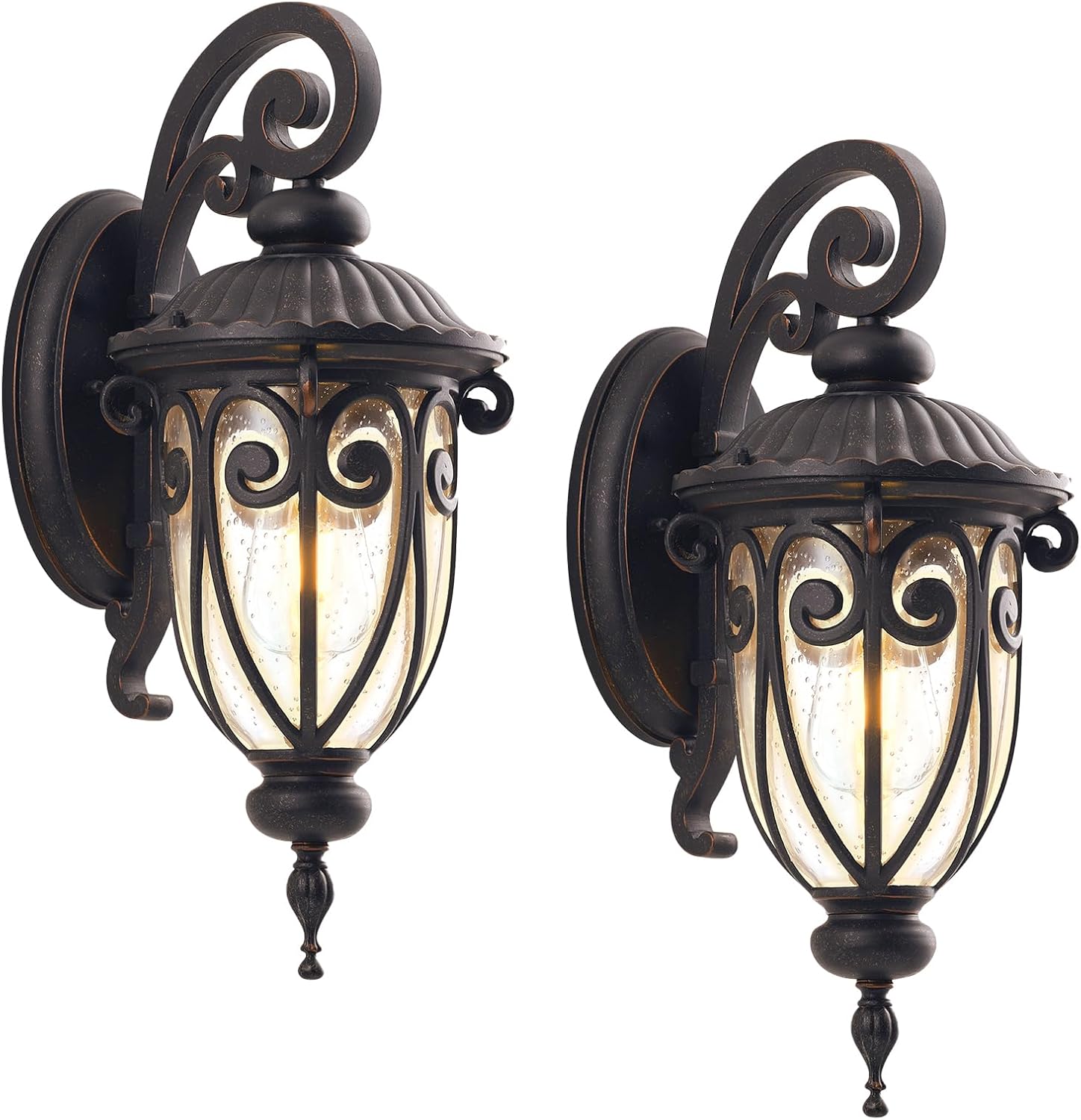 18 Inch Outdoor Porch Wall Lights Mount for Patio, Bronze Exterior Wall Lantern for House Front Door, 2 Pack Outside Sconce Lighting with Clear Seeded Glass for Garage Entryways