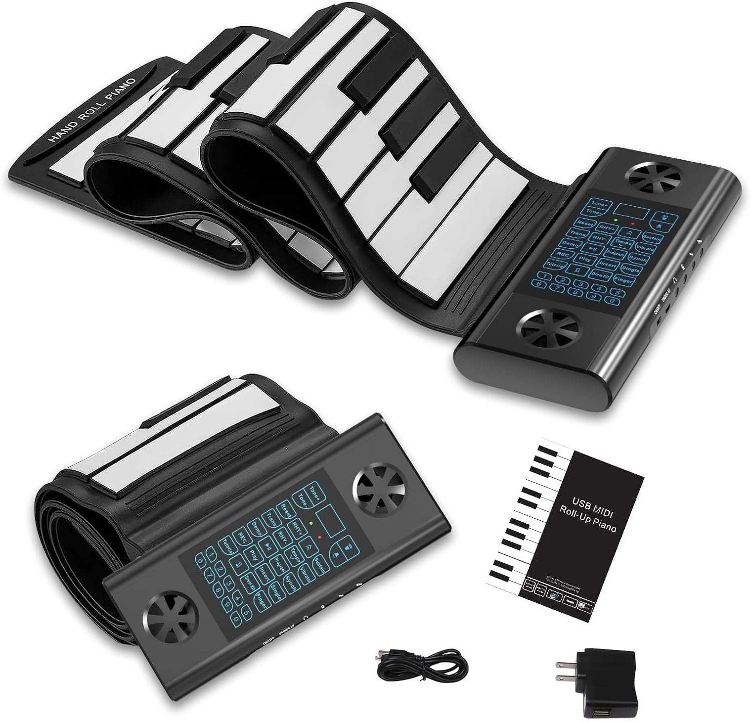 KONIX 61 Keys Roll Up Piano, Upgraded Hand Roll Portable Piano for Beginner with Bluetooth/MIDI,Environmental Silicone Roll Out Piano Keyboard, Best Christmas Birthday Gift
