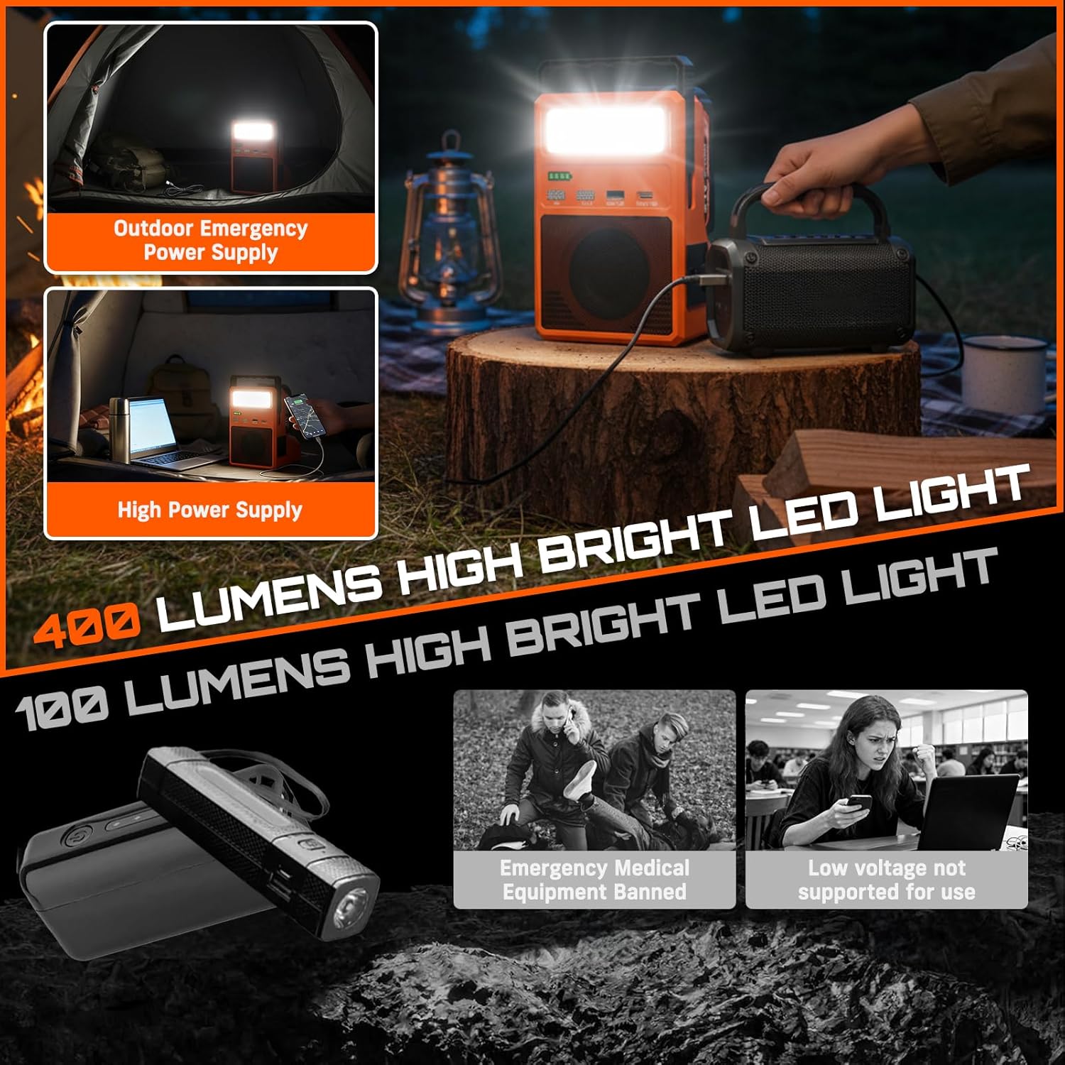 300W Power Inverter with Bluetooth Speaker, Battery Inverter for Makita 18V Battery with 21V 4.0Ah Battery Included, 110V AC Outlet, 1 × USB 3.0 Port, 32W PD Type-C, LED Light for Camping & Emergency