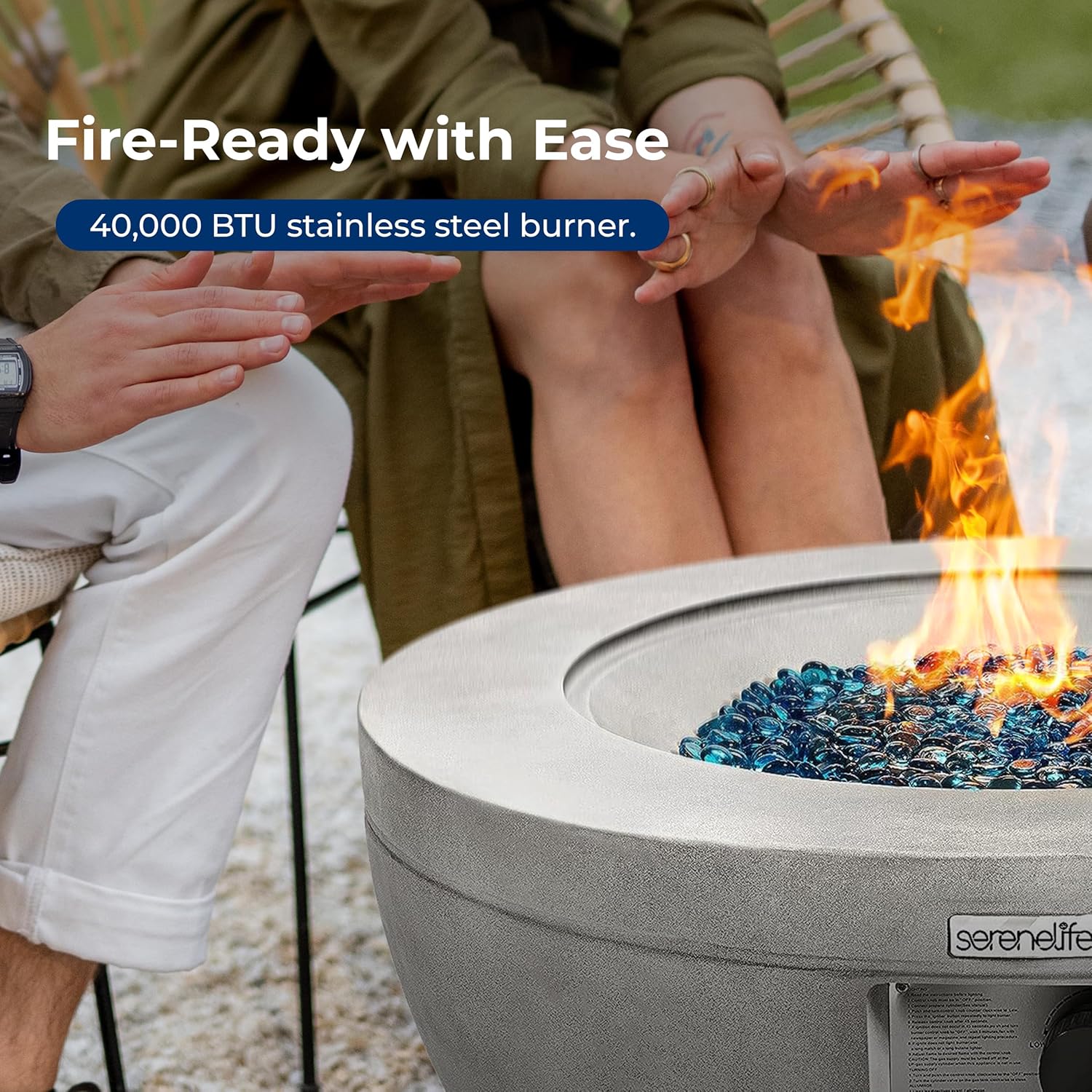 SereneLife SLNFBAL7 Propane Fire Pit Table – 40,000 BTU Outdoor Gas Fire Table w/Adjustable Flame Control, CSA/ETL Certified, Weather-Resistant, Thermocouple Safety, PVC Cover & Lava Rocks