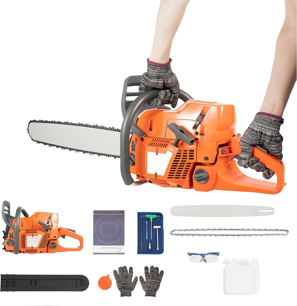 72cc 24-Inch Gas Chainsaw – 2-Stroke Professional Chainsaw with 3.9kW Power, Heavy-Duty Guide Bar – Ideal for Tree Cutting, Firewood & Logging