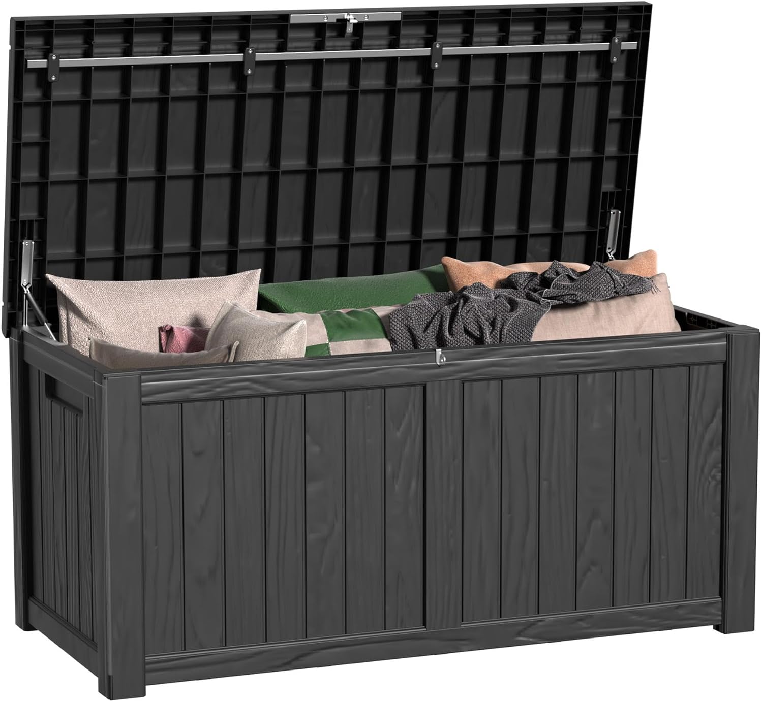 121 Gallon Outdoor Deck Box,Storage Lockable Waterproof Patio Furniture,Garden Tools,Cushions,Pool Accessories Outside Storage Resin Box(Black)