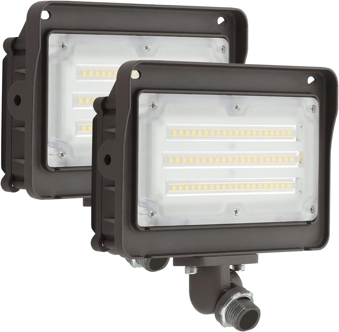 DAKASON (2 Pack) 50W LED Flood Light, Dusk-to-Dawn Photocell, 180° Adjustable Arm, Replaces 150-200W HPS/MH, IP65 Waterproof Outdoor Security Lighting Fixture, 100-277Vac 5000K 6000lm, ETL Listed