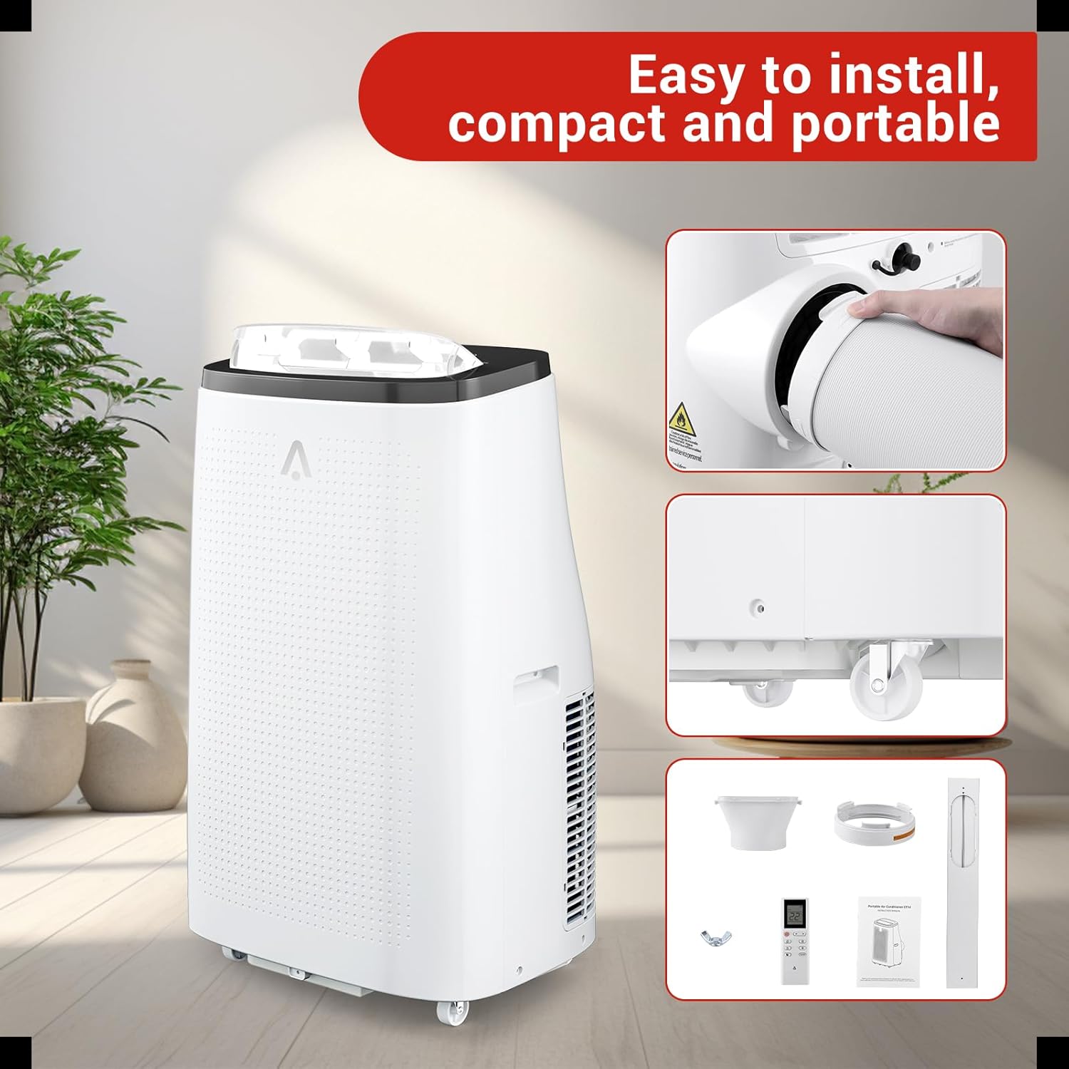 Portable Air Conditioners, 14,000 BTU for Rooms Up to 750 Sq.Ft, 4-In-1 AC With Dehumidify Mode, Remote Control, Low Noise, Dark Grey