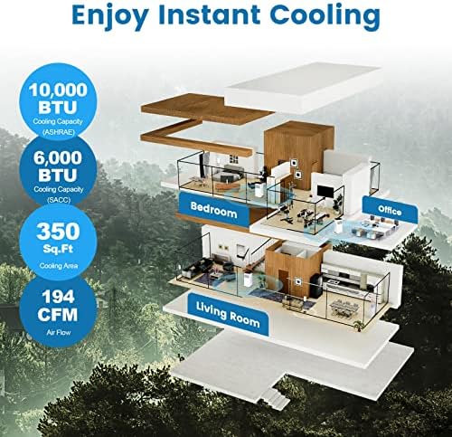 COSTWAY Portable Air Conditioner, 10000 BTU AC Unit with Cool, Fan, Dehumidifier & Sleep Mode for Rooms up to 350 Sq.Ft, with 24H Timer, Child Lock, Remote Control & Window Kit (White and Black)