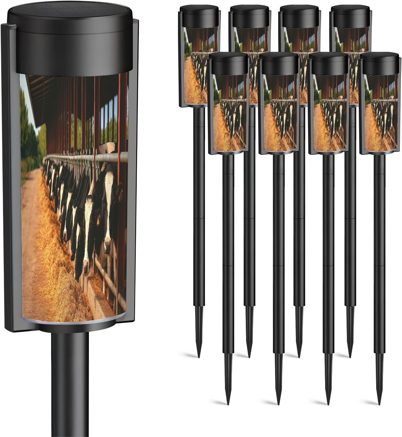 8 Pack Solar Pathway Lights Outdoor Waterproof Lot Holstein Cow Eating Milk Production Farm Solar Garden Lights LED Landscape Lighting for Yard Walkway Lawn Garden Decor