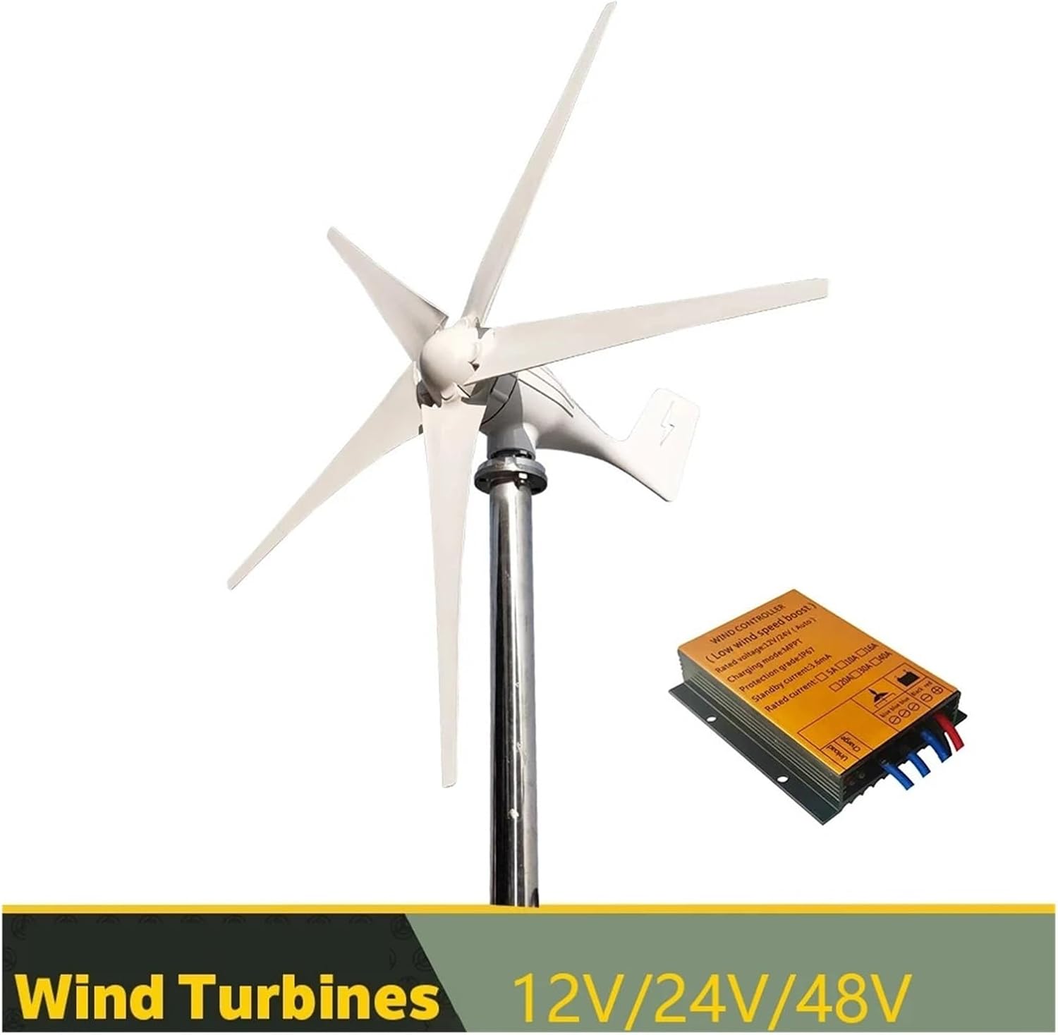 1000W Wind Turbine Generator with MPPT/Charge Controller 12V 24V 48V Windmill Alternative Energy Generator Home Use Low Starting Speed for Home(MPPT Wind Controller,24V)