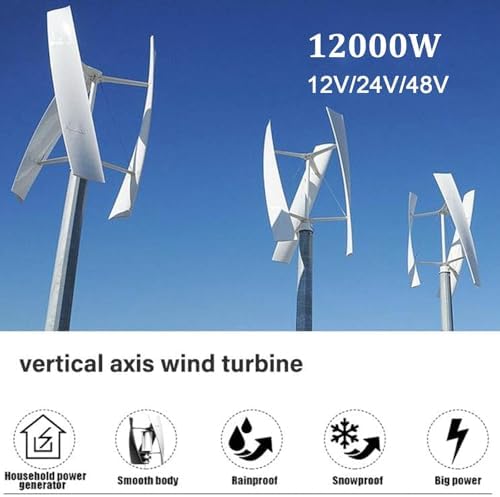 12000W Wind Turbine Generator Kit - 12V/24V/48V Helix Maglev Vertical Turbine with 3 Blades & Charge Controller for Boats, Houses, Gazebos & Businesses - Hybrid Solar Wind Power Solution