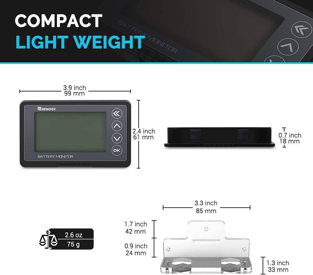 Renogy 3000W Pure Sine Wave Inverter 12V DC to 120V AC Converter & 500A Battery Monitor, High and Low Voltage Programmable Alarm, Voltage Range 10V-120V and up to 500A