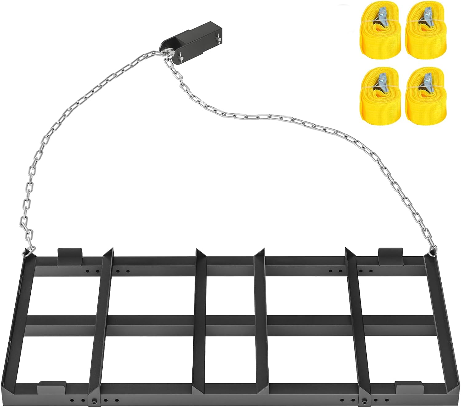 4 FT Drag Harrow Driveway Grader, Heavy Duty Tow Behind Lawn Rake for ATV, UTV, Tractor, Mower, Driveway Drag for Gravel w/ Chain, Land Leveler for Gravel, Sand, Soil, Hay