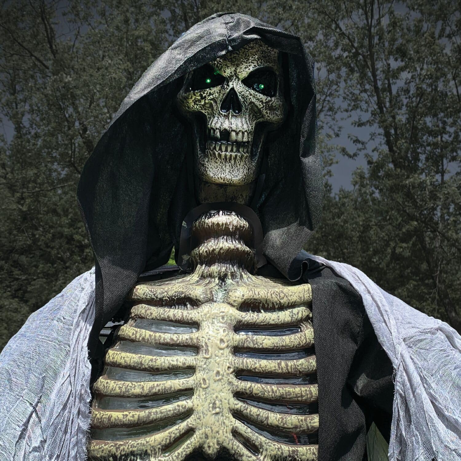 Haunted Hill Farm 7-Ft. Tall Graveyard Ghoul, Motion Activated Scary Halloween Prop, Battery Operated with On-Off Switch, Light-Up Eyes and Chest for Indoor or Covered Outdoor Halloween Decorations