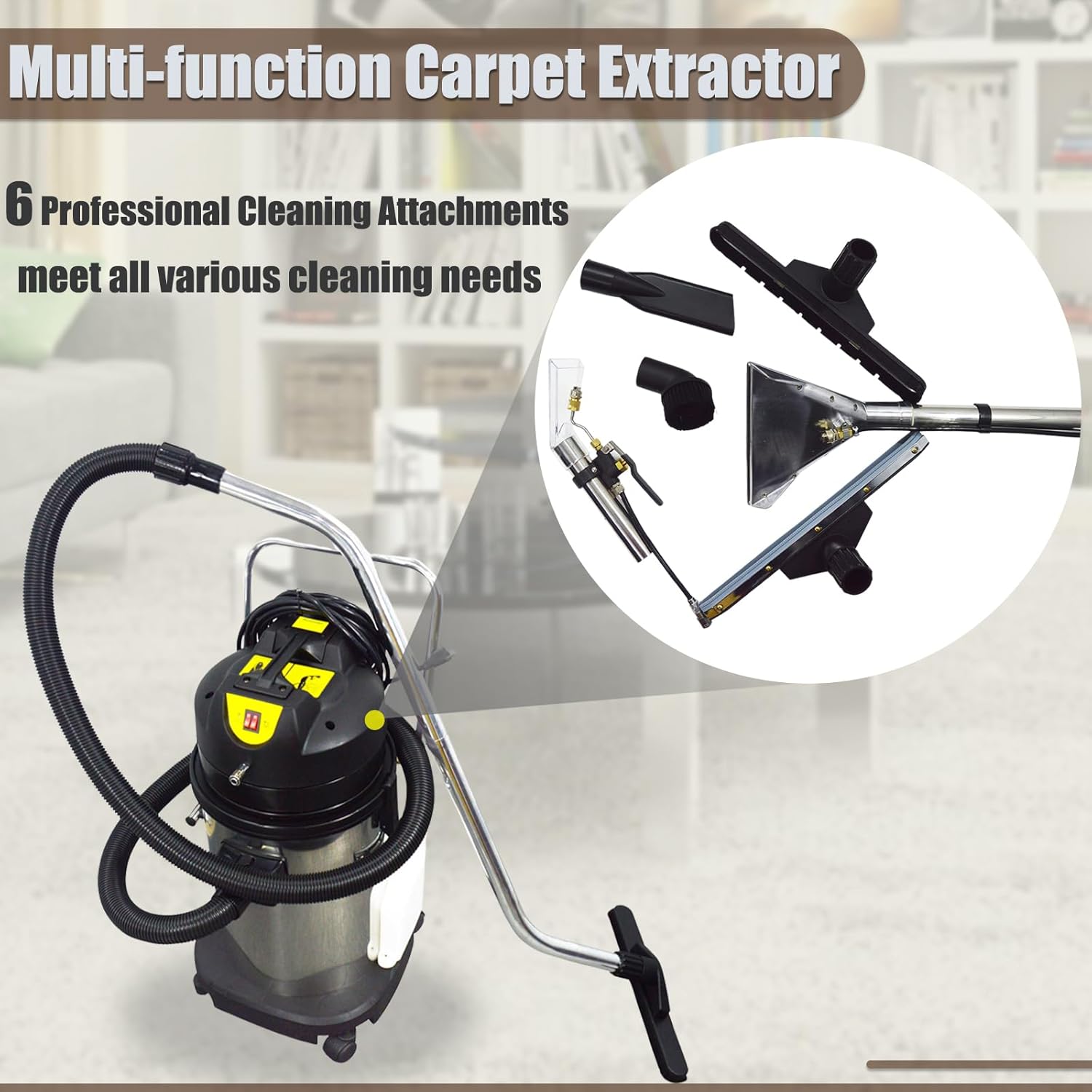 Commercial Carpet Cleaner Machine 40L/11Gal Heavy-Duty 3-in-1 Extractor Machine (Spray,Vacuum,Wash) for Hotel/Office with 23ft Cord & Steel Drum 1000W 110V