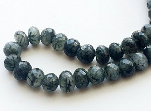 1 Strand Natural Black Rutile Quartz Faceted Rondelle Beads, Rutilated Quartz Beads, Rutile Quartz Necklace, 9-14mm, 16 Inch