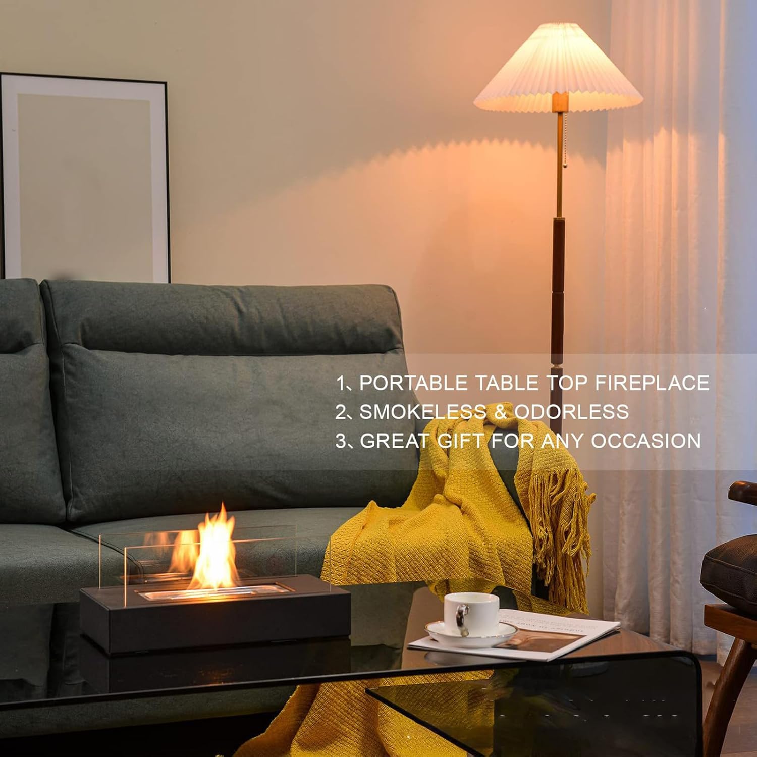 Table Top Fire Pit – Stainless Steel Iron Glass 150ml | Top Propane Fire Pit | Tabletop with Glass Wind Guard for Outdoor Patio Garden Camping and Home Decoration Use