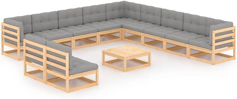 12 Piece Patio Lounge Set with Cushions Solid Pinewood, Patio Furniture Sets, Outdoor Furniture