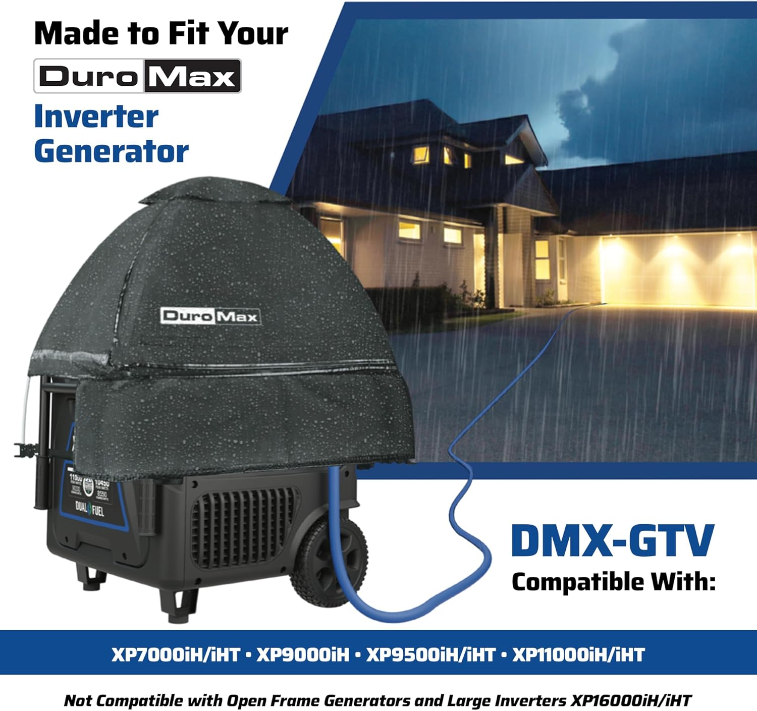 DuroMax DMX-GTV Inverter Generator Running Cover – Weatherproof Vinyl Canopy for Inverter Generators, Fire- & Wind-Resistant, Universal Fit Protection