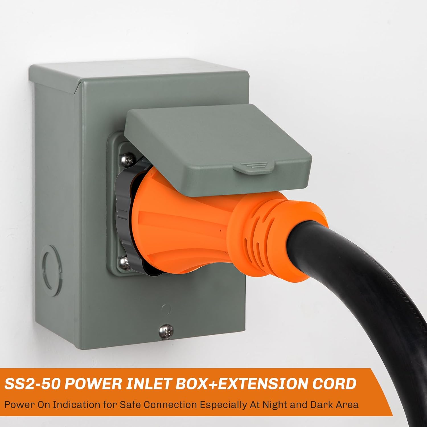 WELLUCK 25FT Power Cord Inlet Box Kit Temporary Connector Cable 50Amp Generator Plug, NEMA 14-50P to SS2-50R Extension Cord 25 Feet with NEMA SS2-50P Generator Inlet, ETL Listed, Weatherproof