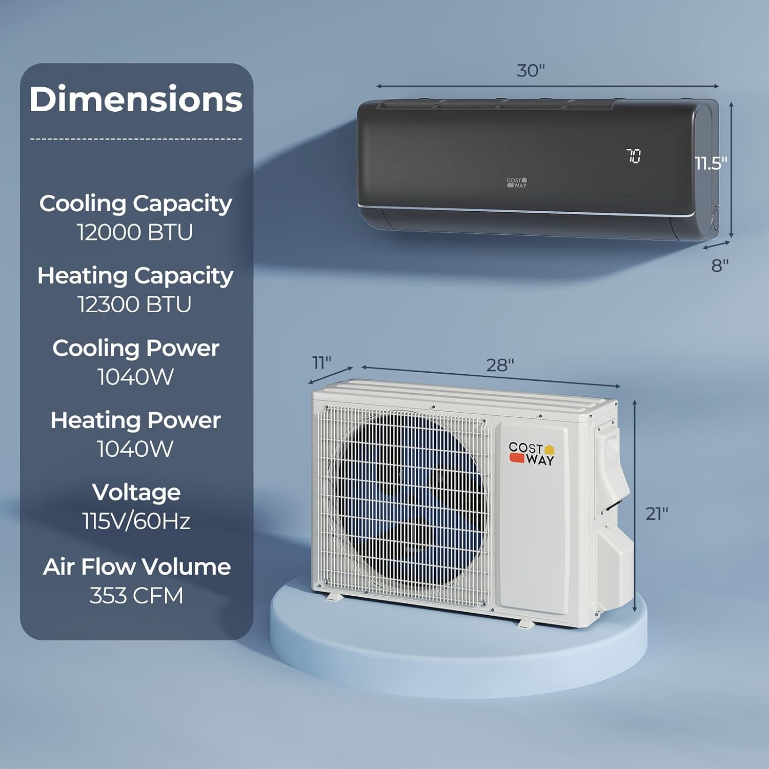 COSTWAY 12000BTU Mini Split Air Conditioner& Heater, 22 SEER2 115V Inverter Heater Pump System Cools Up to 450 Sq. Ft, Compatible with Alexa, Installation Kit (12000BTU, 115V, 22 SEER2)