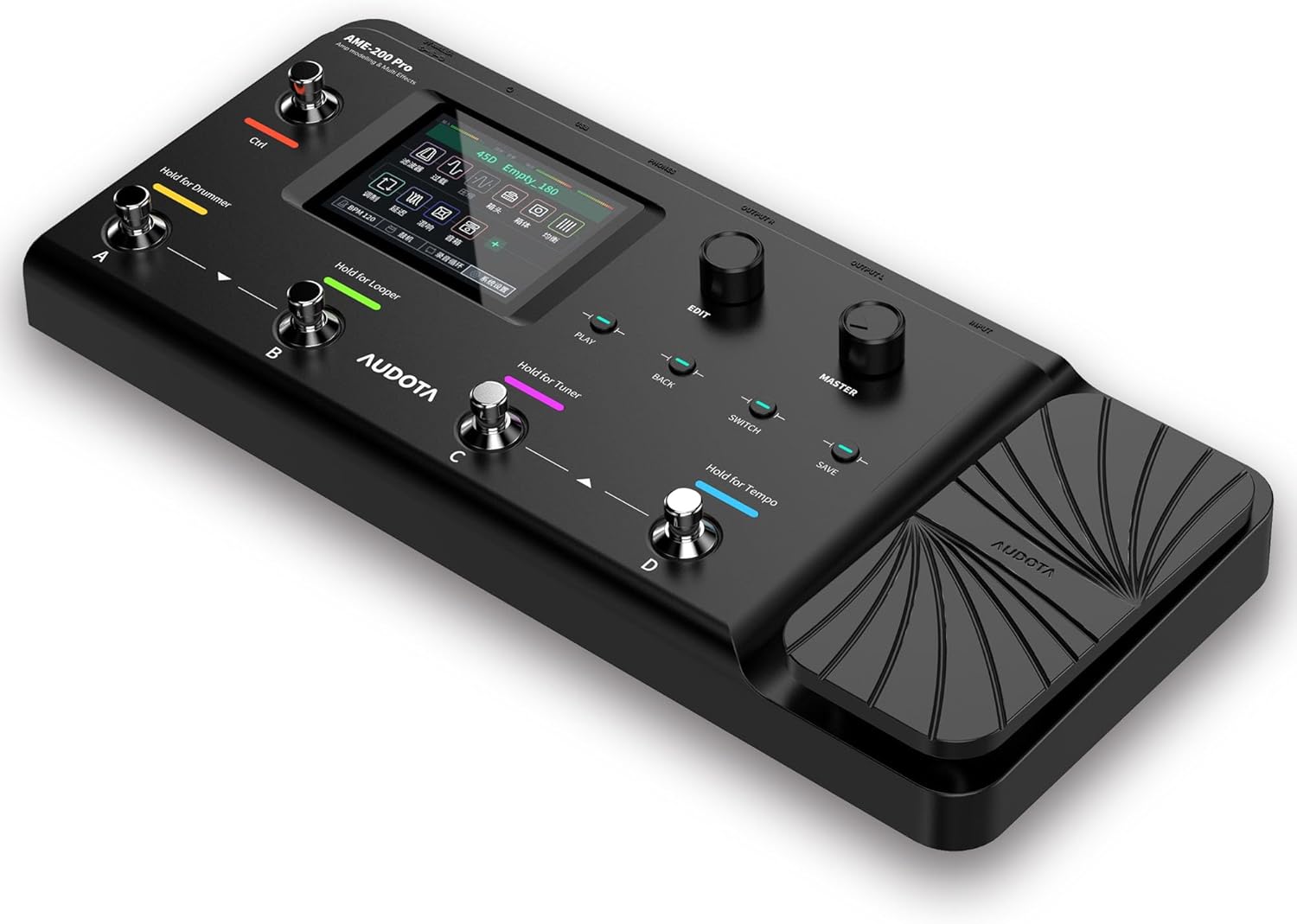 AUDOTA AME-200 Pro Guitar Multi Effects Processor with Amp Modelling, Reverb, Delay, Looper, Drum Machine, 4 Footswitches, Expression Pedal, USB OTG Recording, MNRS GNR & GIR Loader
