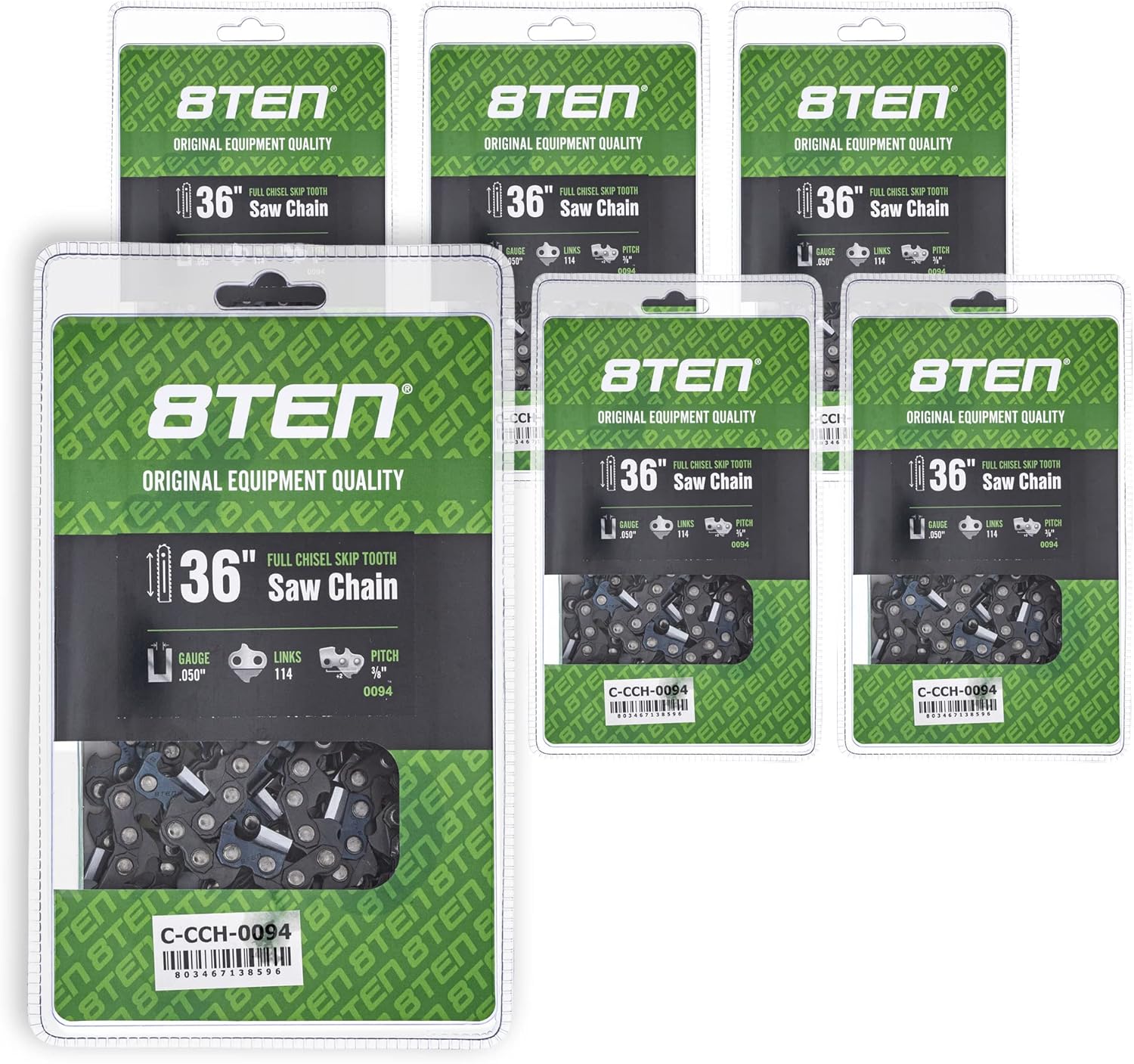 8TEN Full Chisel Skip Tooth Chainsaw Chain 36 Inch .050 3/8 114DL for Stihl MS 390 440 660 (6 Pack)