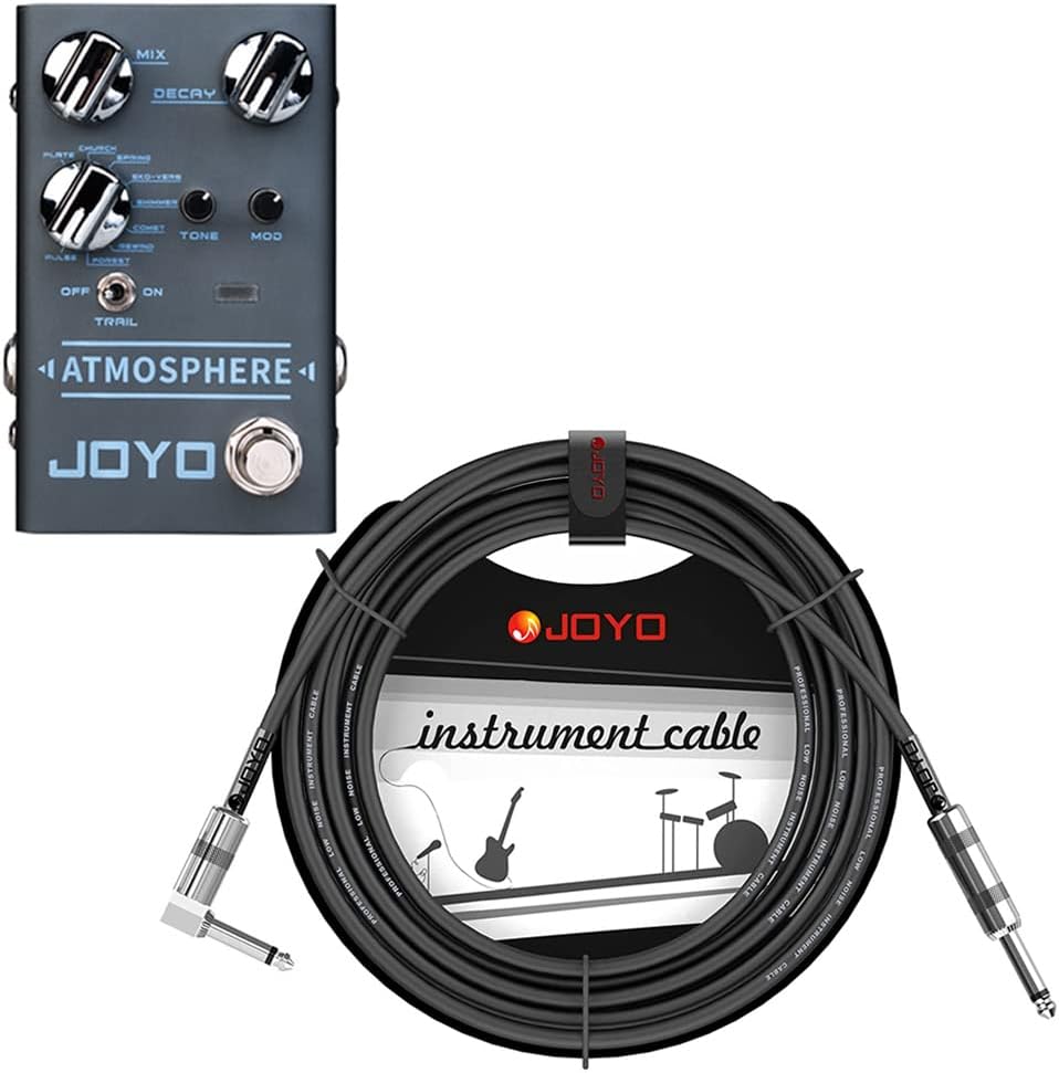 JOYO Atmosphere Digital Reverb Effect Pedal R-14 Bundle with Mono 6.35mm Guitar Pedal Amplifier Instrument Cable 15 Feet CM-12