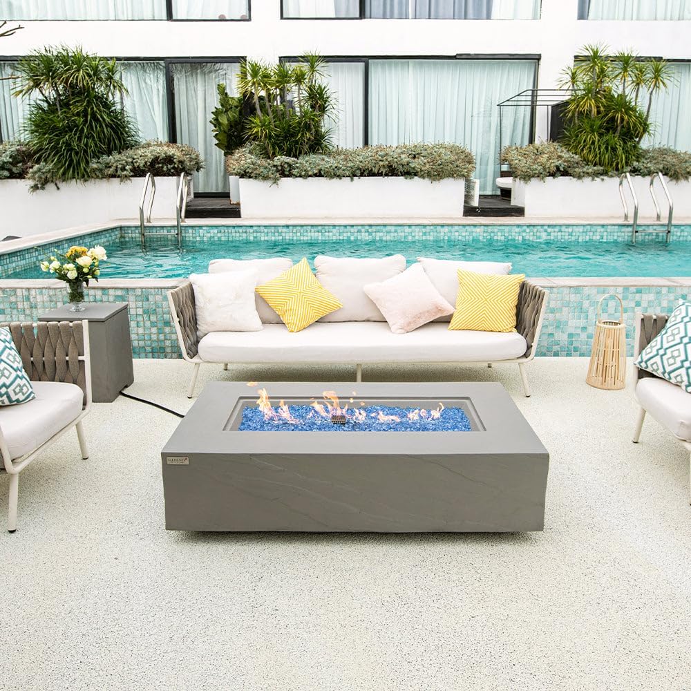 Sol Living Meteora Concrete Modern Rectangular Fire Pit, 55.9