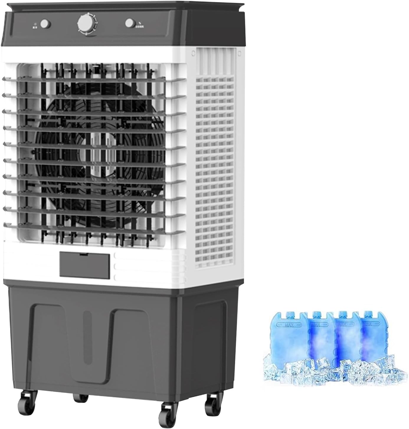 Swamp Cooler Air Conditioner, Evaporative Cooler, 7000 CFM Portable Evaporative Air Cooler, 50 L/13 Gal Water Tank, 3 Speeds, 4 Ice Boxes, Touch, for Room Garage Patio(118x38x59cm)
