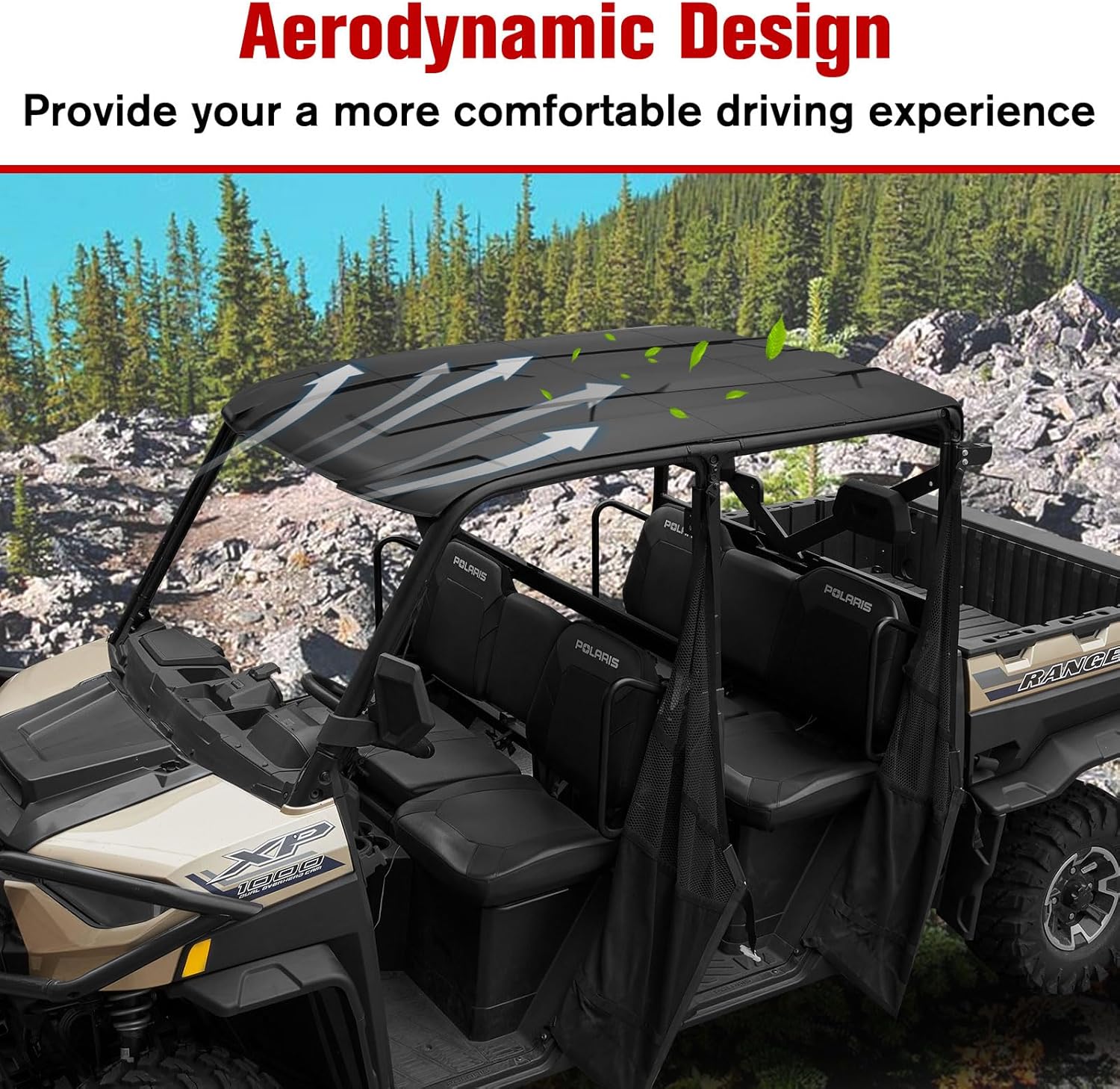 Roof for Polaris Ranger XP 1000 Crew, Dustproof 4-Piece Combination Hard Coat Poly Sun Visor Roof Top for Polaris Ranger Crew XP 1000 2017-2025/ Crew 900 2015+ Accessories (4PCS, 2889223)