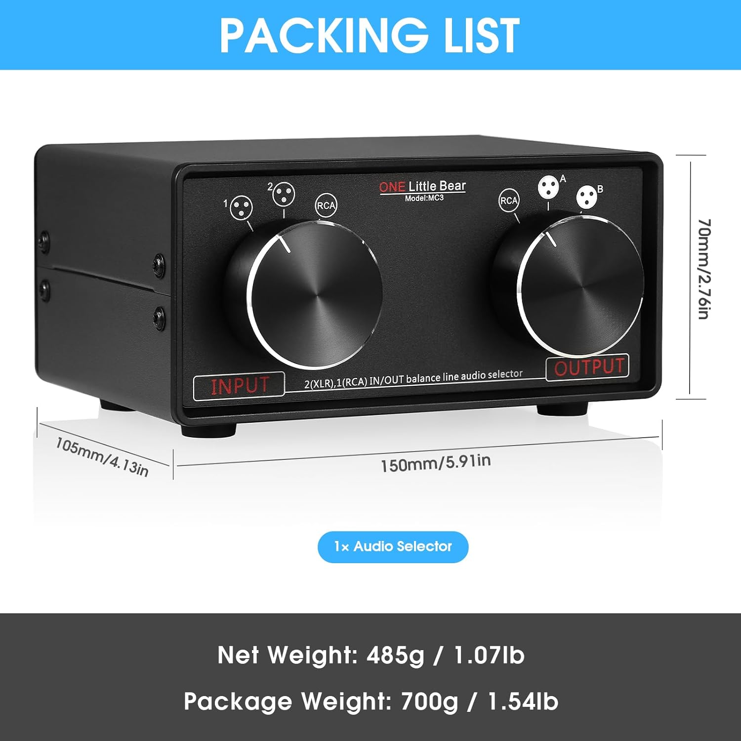 Nobsound Little Bear MC3 3-IN-3-OUT XLR Balanced/RCA Stereo Converter Audio Selector Splitter Box Passive Preamp XLR to RCA Audio Switch (XLR & RCA)