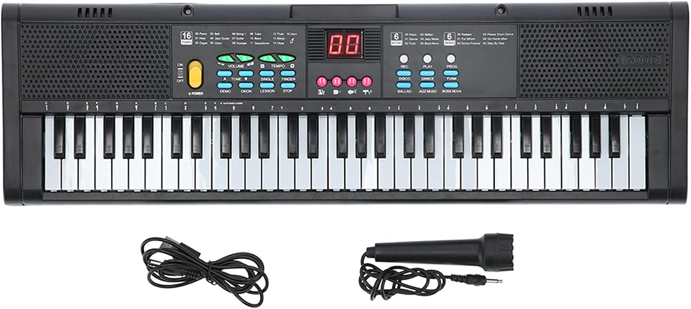 Keyboard Piano Instrument 61 Keys Electric Digital Multifunctional with Microphone MQ6186 Black