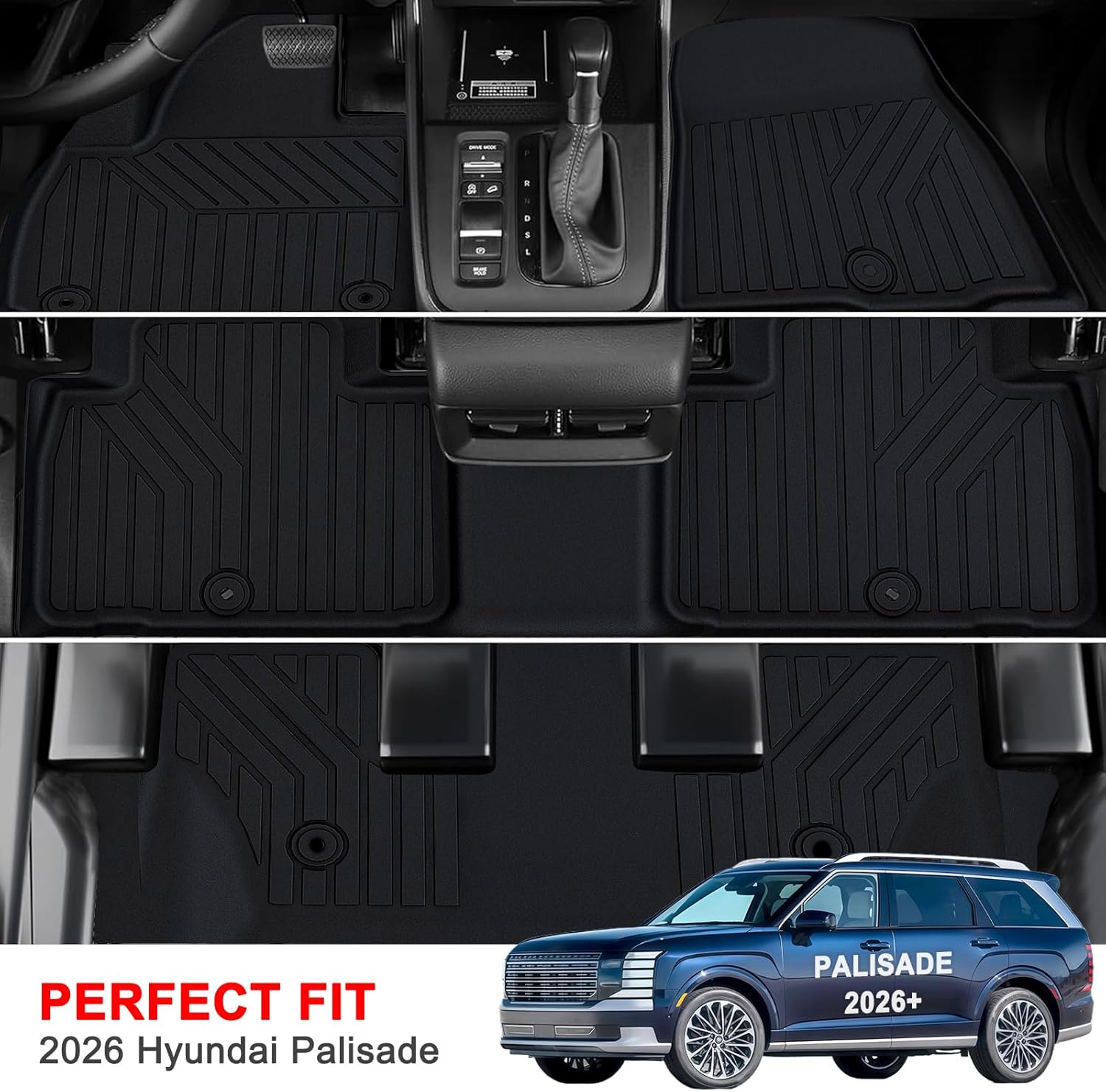 Floor Mats for 2026 Hyundai Palisade (Only Fit Gas), TPE All Weather Protection Car Mats Floor Liners Automotive Accessories,Black