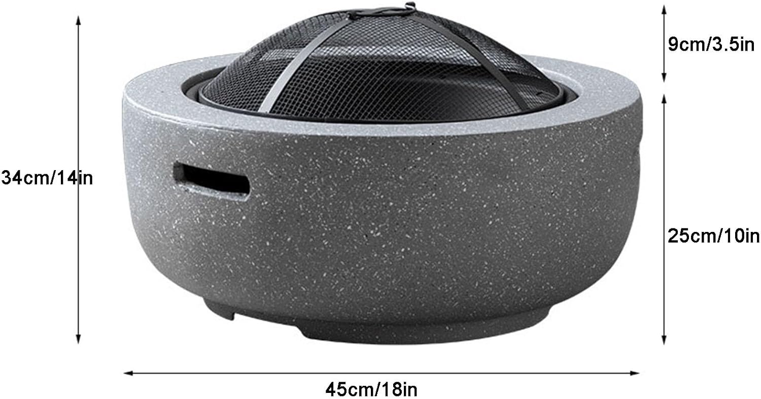 Clay Charcoal Stove Portable Grill, 18/24In Outdoor Fire Pit Table, Barbecue and Charcoal Stove, Gray,Small