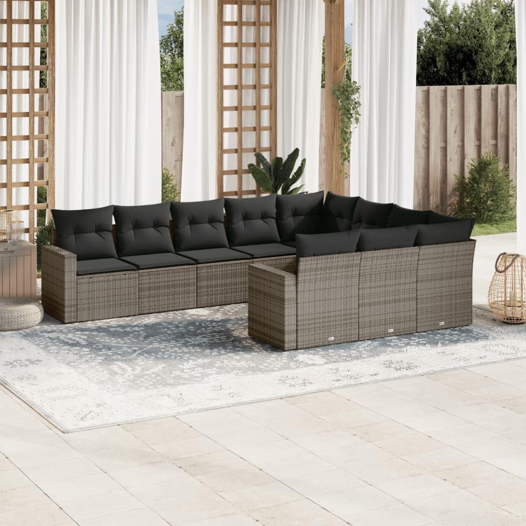 10-Piece Gray PE Rattan Garden Sofa Set, Large Outdoor Patio Furniture with Removable Covers, Modular Seating for 10 People