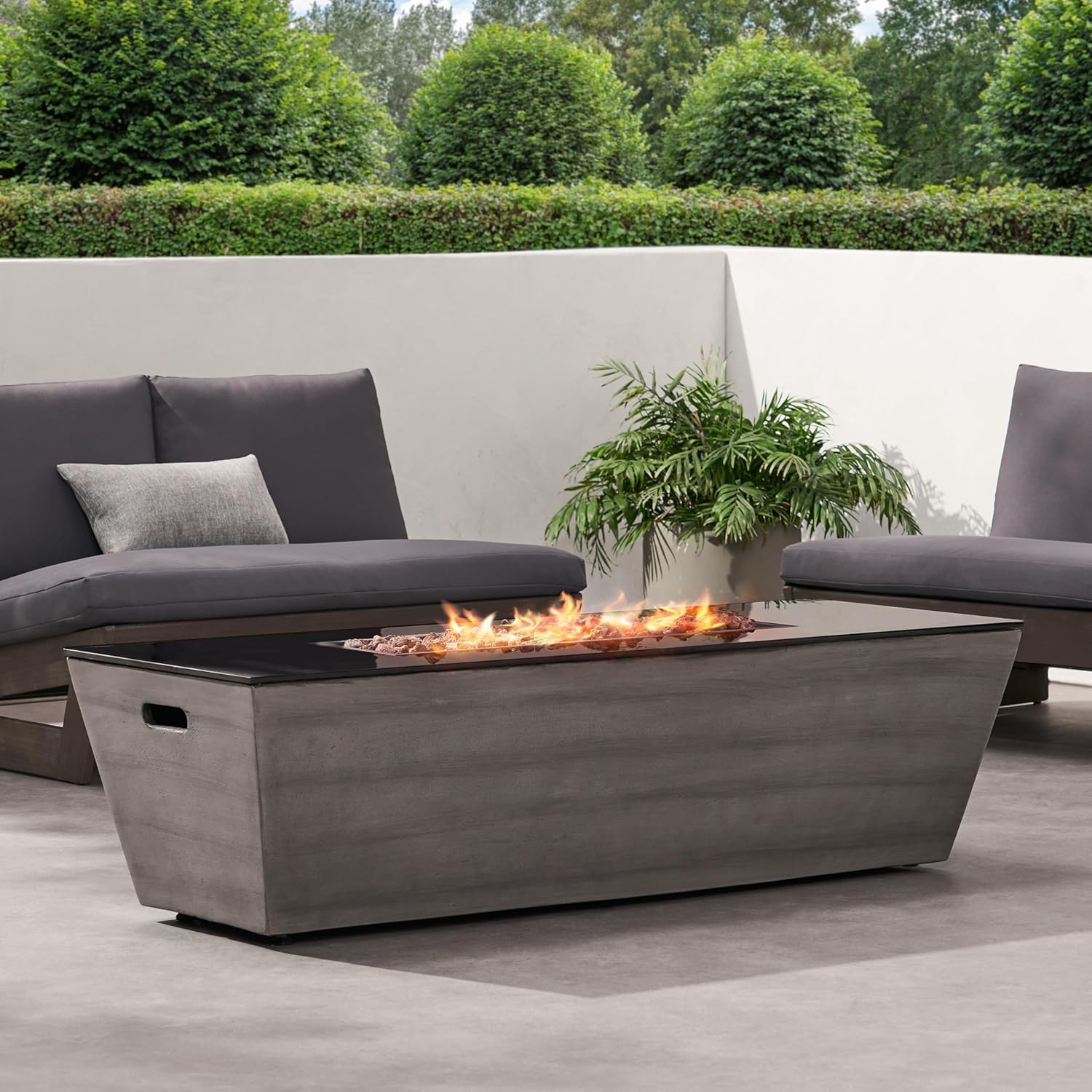 56 Inches Rectangle Fire Pit Table – 50,000 Btu, Outdoor Propane Fire Pit with Lava Rocks, Black & Gray Finish, Patio, Deck, Backyard (Black + Gray) (1 Doors)