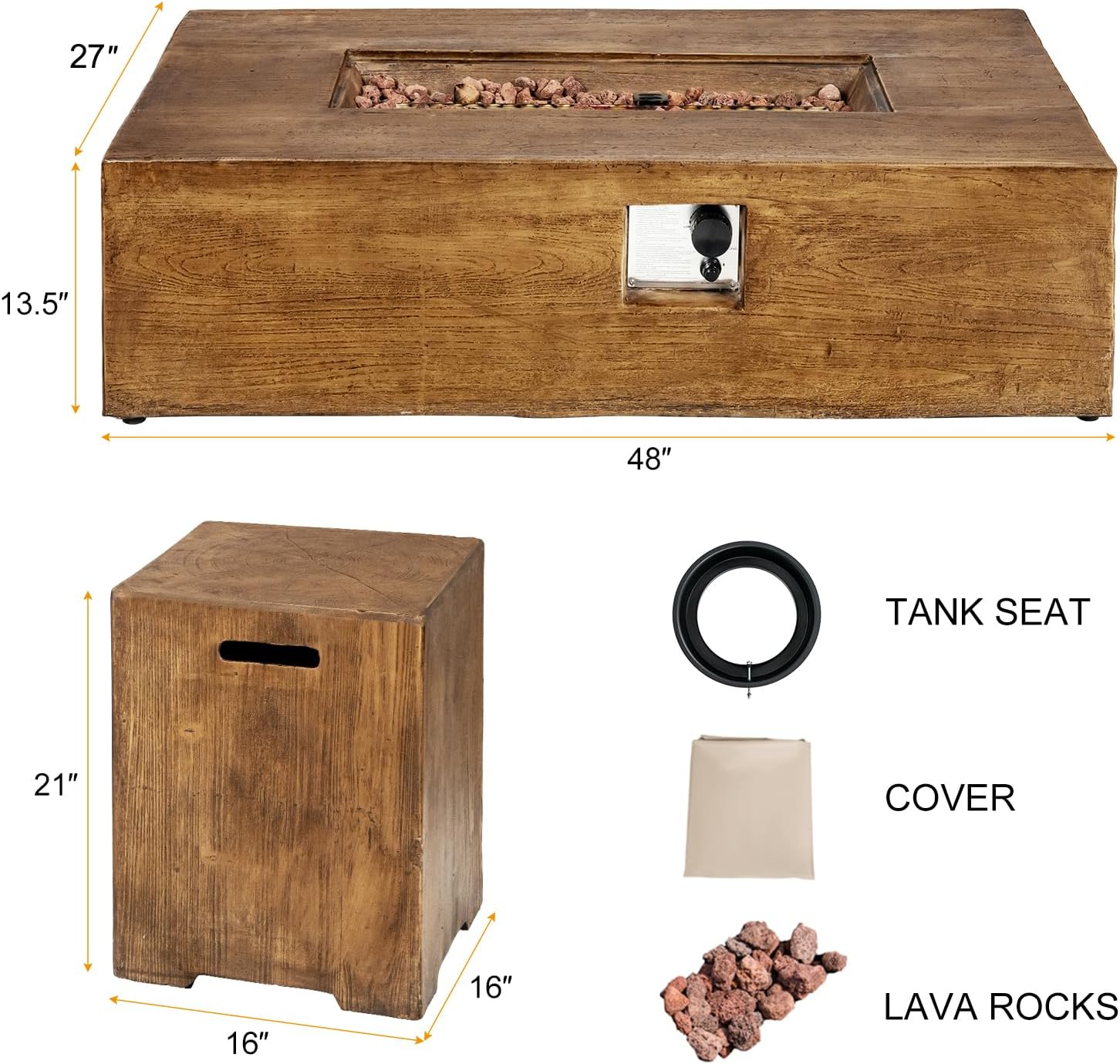 Giantex 2-Piece Propane Fire Pit Table Set with 20 Gallon Tank Side Table, 48 Inch x 27 Inch 50,000 BTU Rectangular Fire Table, Waterproof Cover, CSA Certified Outdoor Furniture for Patio, Garden