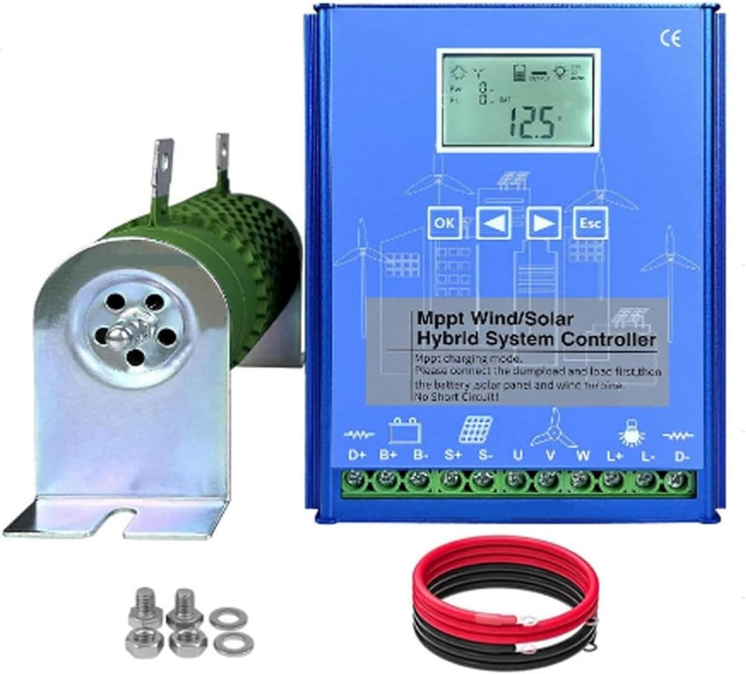 10A 20A 30A MPPT Wind Solar Hybrid Controller,10000W Solar Panel Wind Generator Charger with Dump Load 12V 24V 48V Suitable for All Wind Turbines (Blue),48V