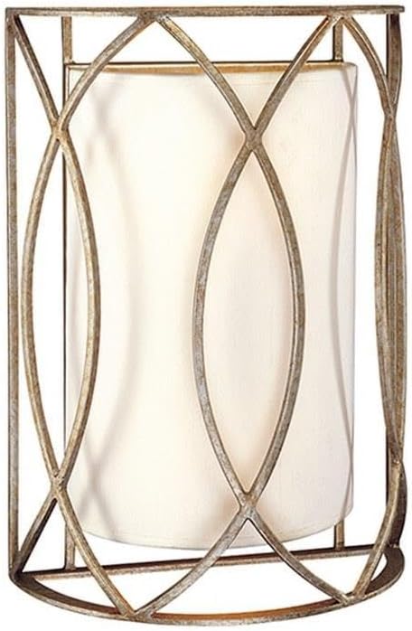 Troy Lighting Sausalito 2-Light Wall Sconce - Silver Gold Finish with Hardback Linen Shade