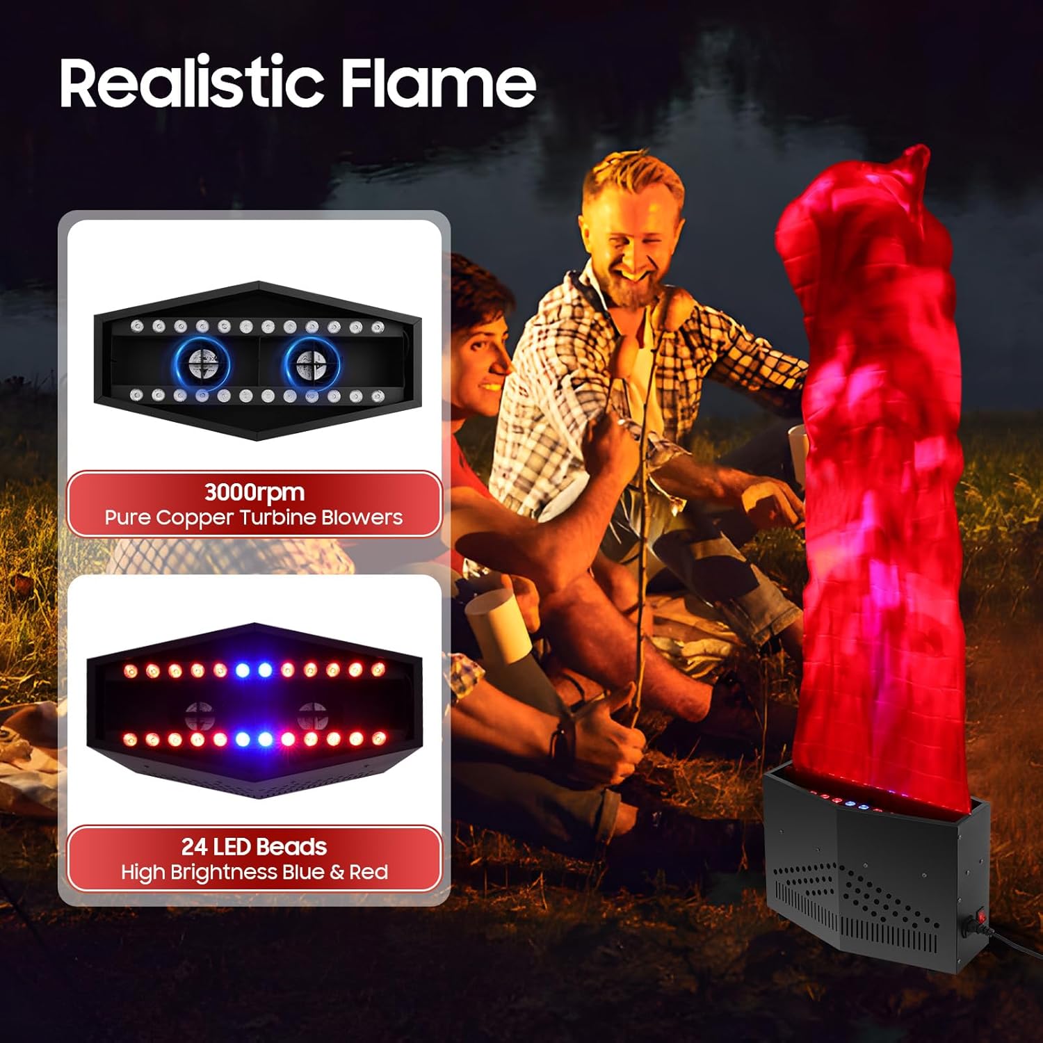 4.92ft Fake Flame Light with 36 LED Light, Red & Blue LED Flame Stage Effect Light Artificial Fake Fire Flame Lamp for Nightclub, Campfire Party, Special Holiday (1.5m/4.92ft, Type 1)