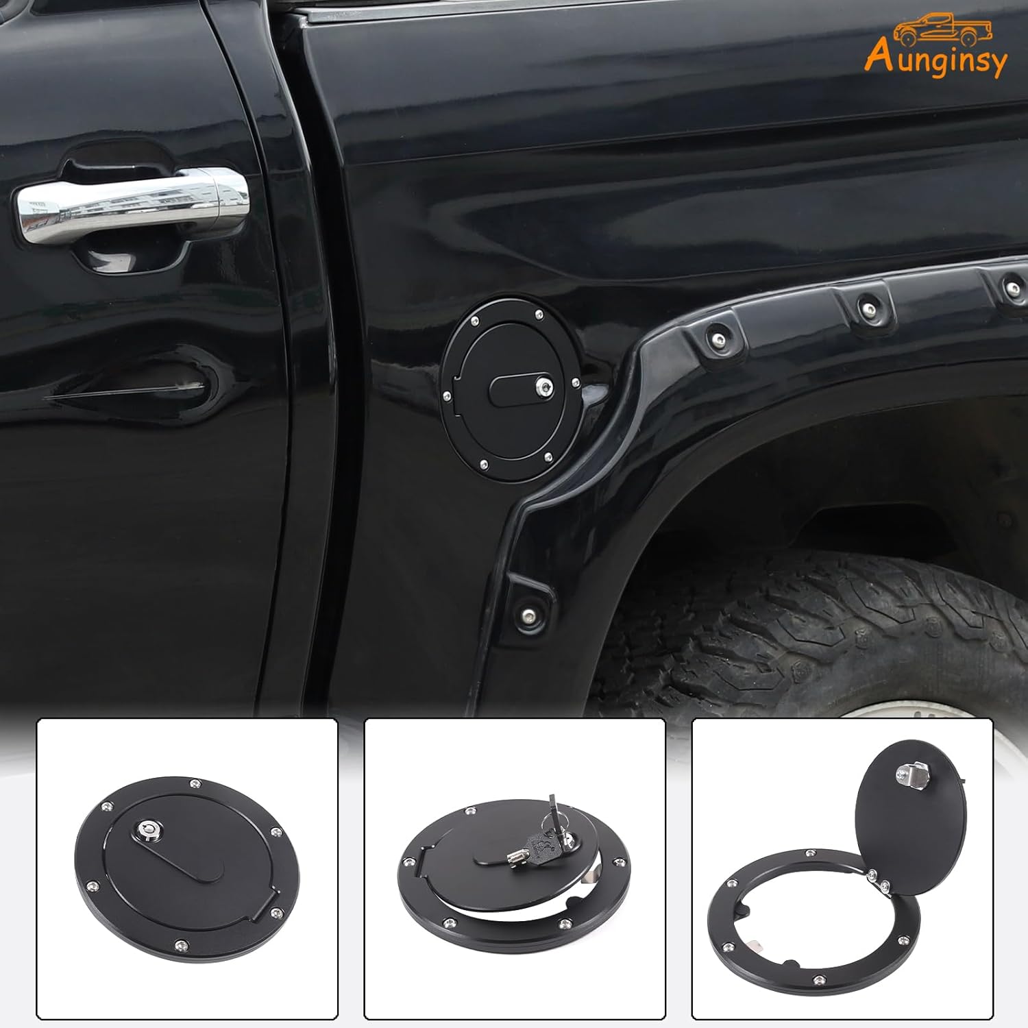Aunginsy Car Fuel Tank Cap Replacement Anti-theft Lock Cap Fit Toyot@a Tundra 2007-2021 Truck Door Locking Gas Cap Tank Cover Fuel Filler Door Protector with Lock Trim Cover Decoration Kit Accessories