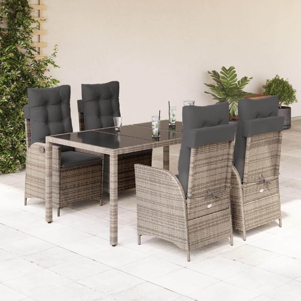 Garden Dining Set Grey PE Rattan, 5-Piece Medium Height-Adjustable Outdoor Table and Chairs, Patio Furniture Set for Balcony