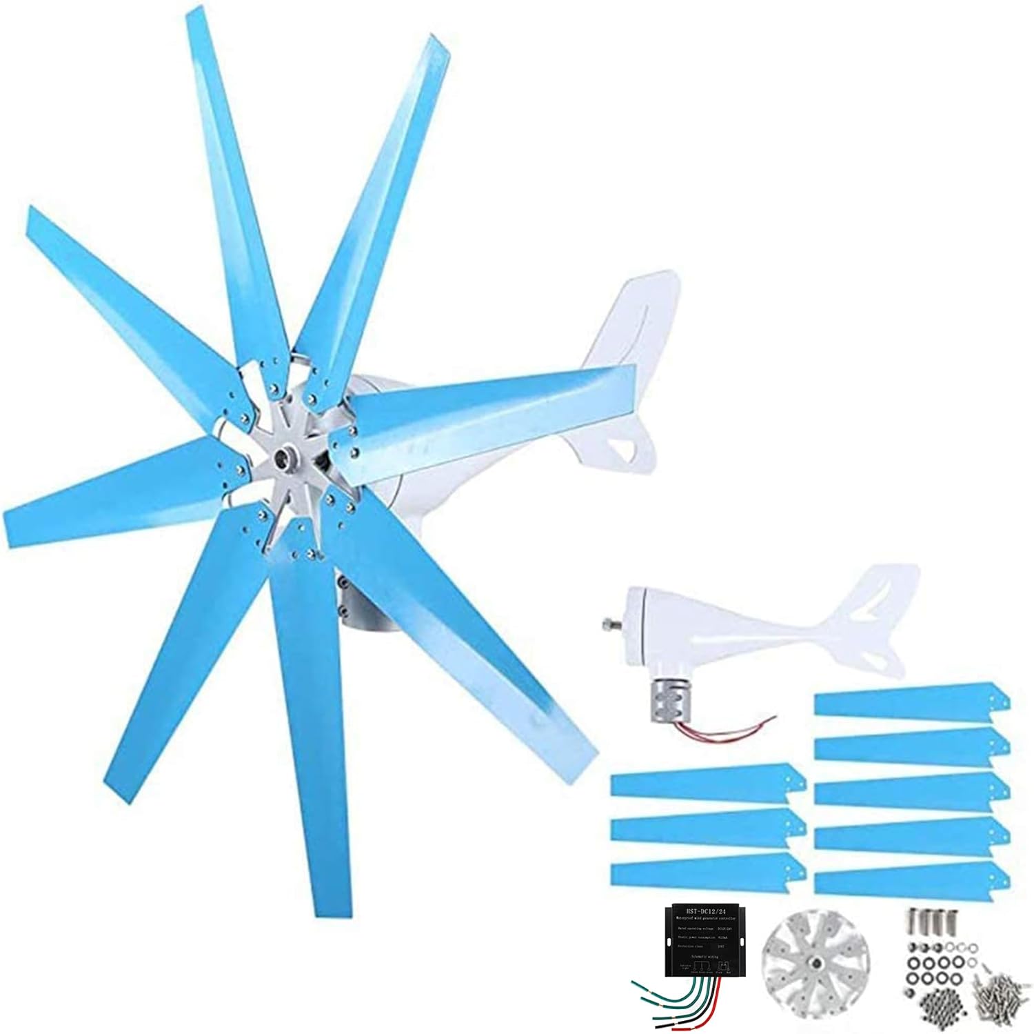 3000W Hybrid Wind Turbine Generator 8 Blades Wind Generator Kit Efficient Renewable Energy Solution, High Performance Wind Power System,for Boats & Terraces