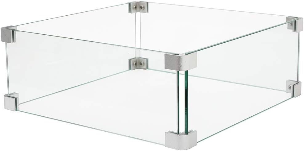 HOMPUS Square Glass Wind Guard, 21.5x21.5x5.5 inches Tempered Glass for Outdoor Fire Table