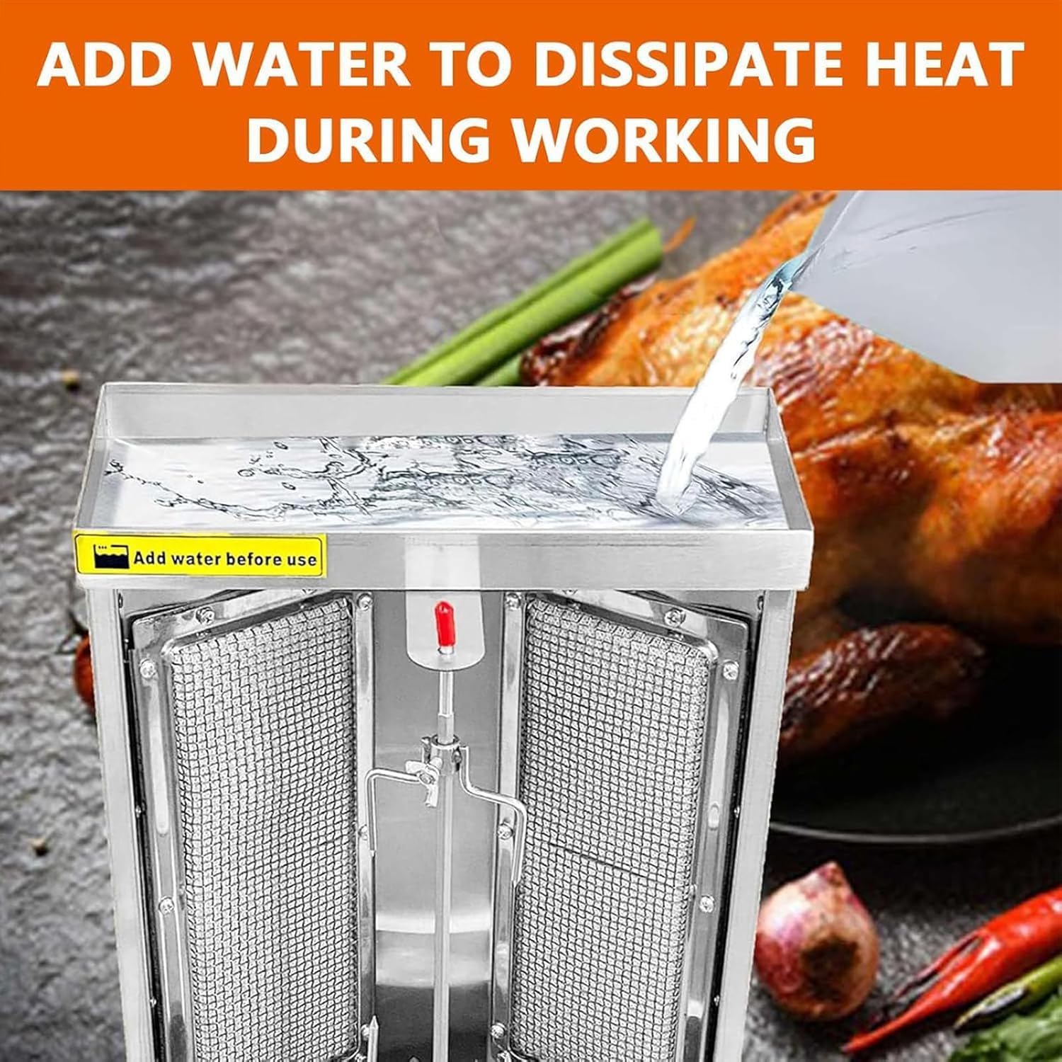 Vertical Grill Rotisserie, Electric Doner Kebab Machine with 2 Burners, Dual Control Heating/360° Rotatable/Double Rows of Cooling Holes, for Family Gathering