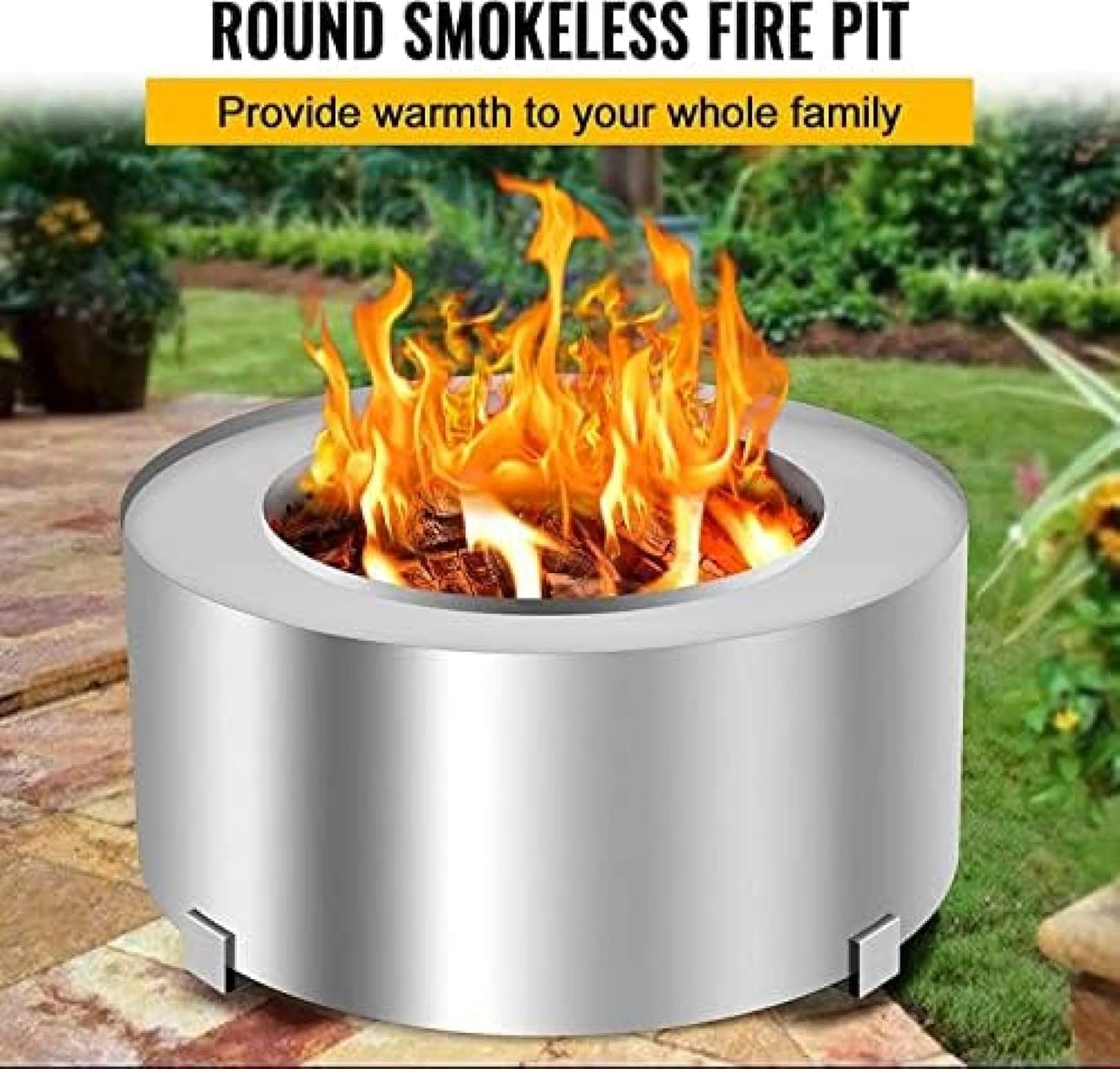 Smokeless Fire Pit, Stainless Steel Stove Bonfire, Large Diameter Wood Burning Fire Pits, Outdoor Stove Bonfire Fire Pit, Portable Smokeless Fire Bowl for Picnic Camping Backyard,28.5 Inch